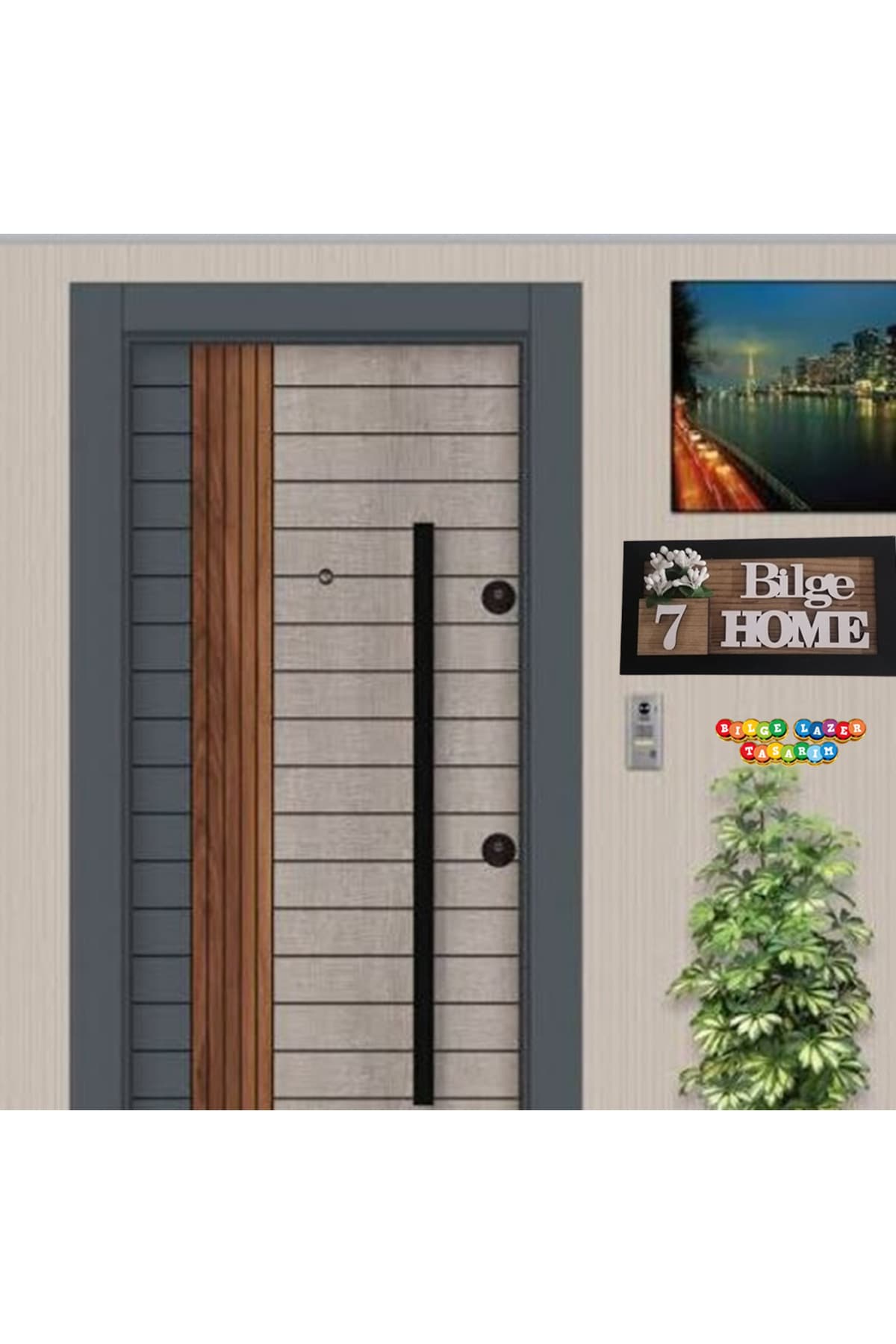Kişiye Özel Ahşap Kapı İsimliği ( BEYAZ ) Çiçekli – 10x20 cm MDF Dekoratif Kapı Tabelası - Detay