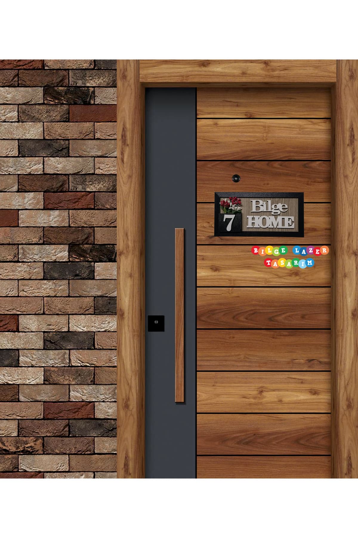 Kişiye Özel Ahşap Kapı İsimliği ( KIRMIZI BEYAZ ) Çiçekli – 10x20 cm MDF Dekoratif Kapı Tabelası
