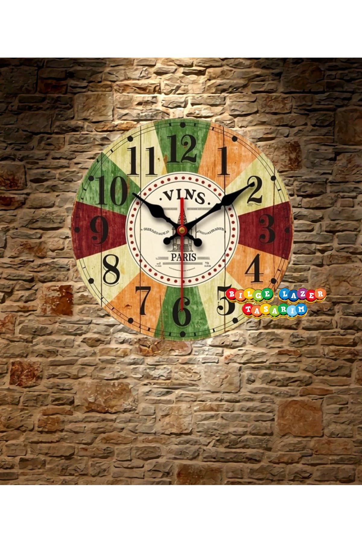 Bilge Ahşap RETRO TASARIM Dekoratif duvar Saati 2 D görünümlü ( dijital uv baskı )