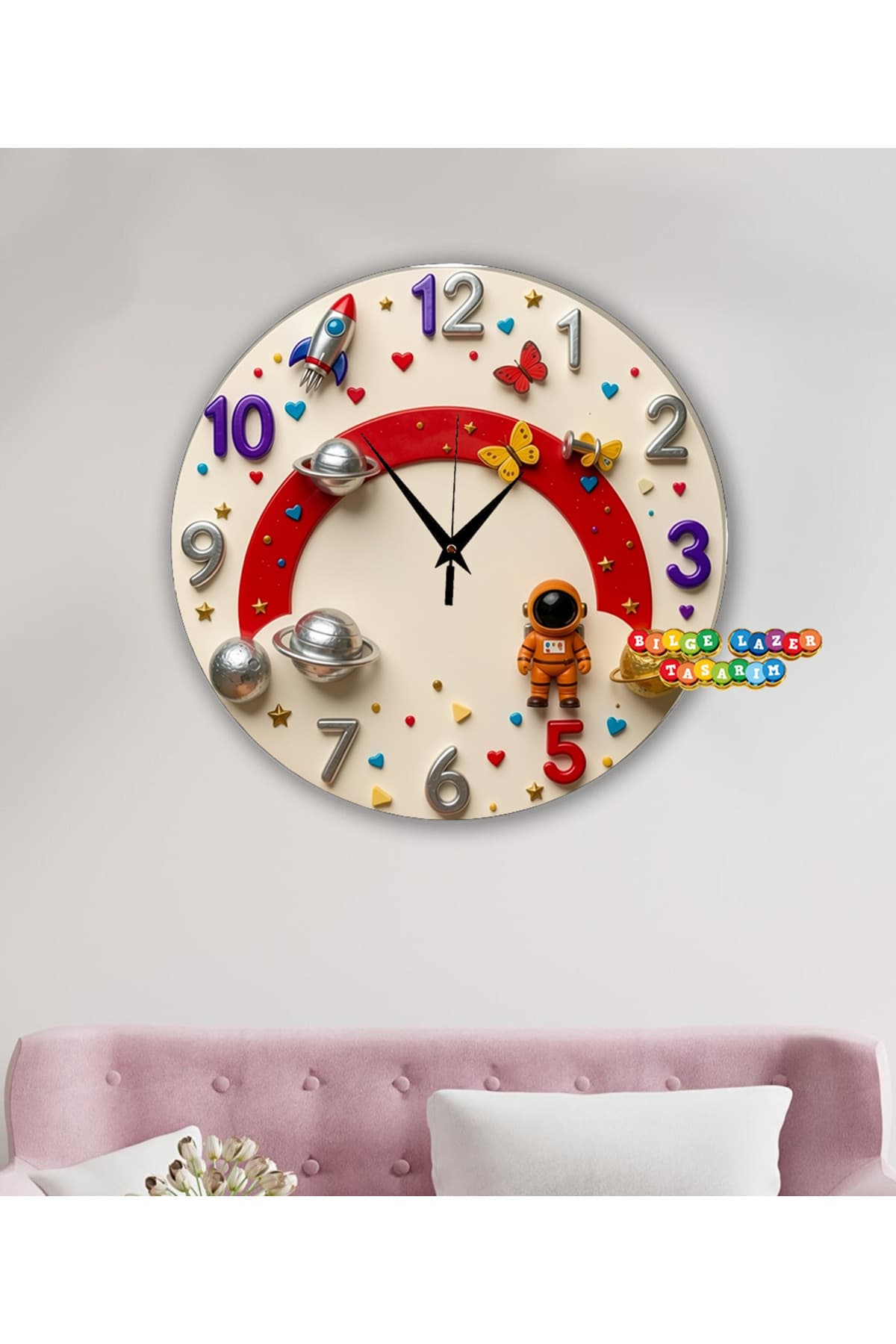 Bilge Ahşap RETRO TASARIM Dekoratif duvar Saati 2 D görünümlü ( KABARTMA DEGİLDİR.dijital uv baskı )