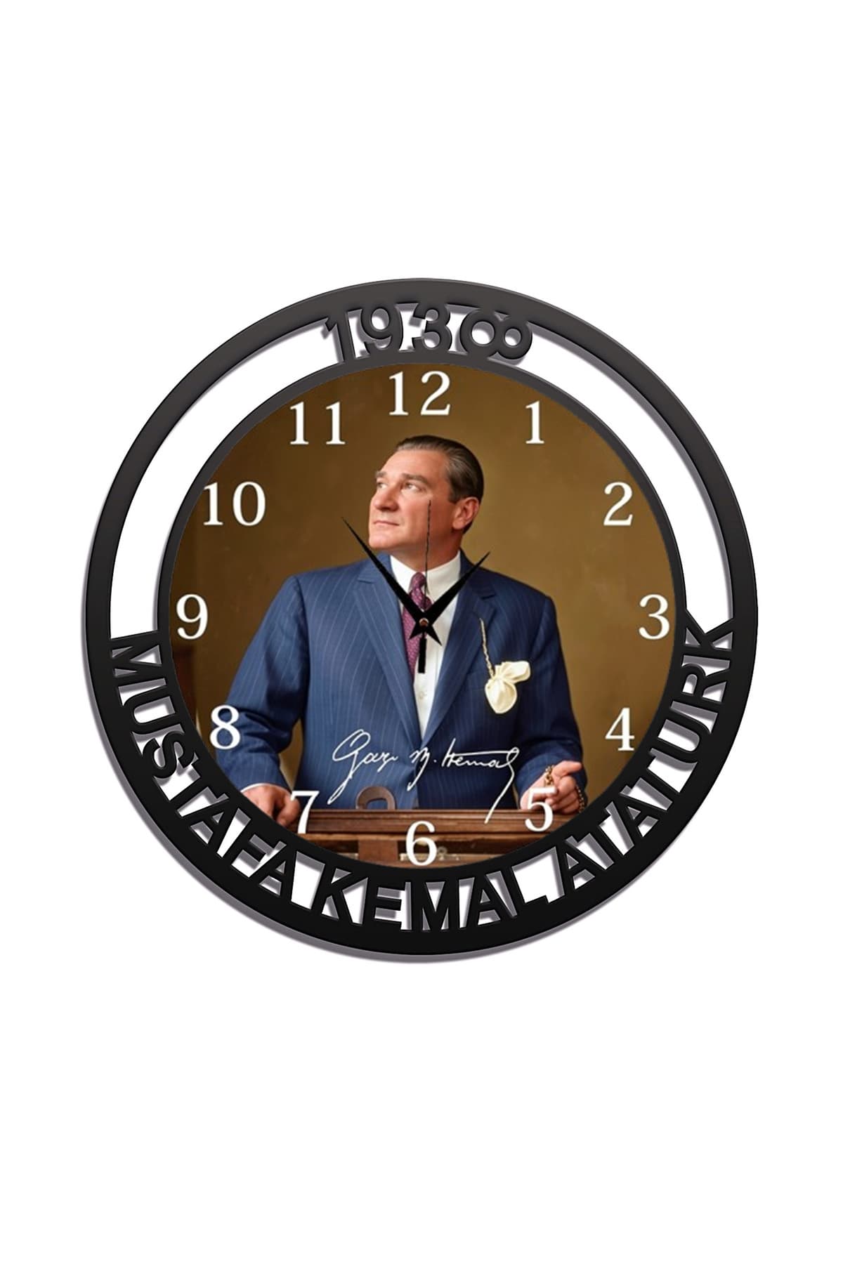 Bilge Duvar Saati, Atatürk Detaylı Dekoratif Ahşap Duvar Saati