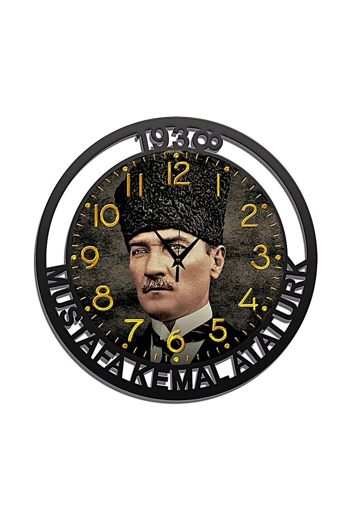 Bilge Duvar Saati, Atatürk Detaylı Dekoratif Ahşap Duvar Saati
