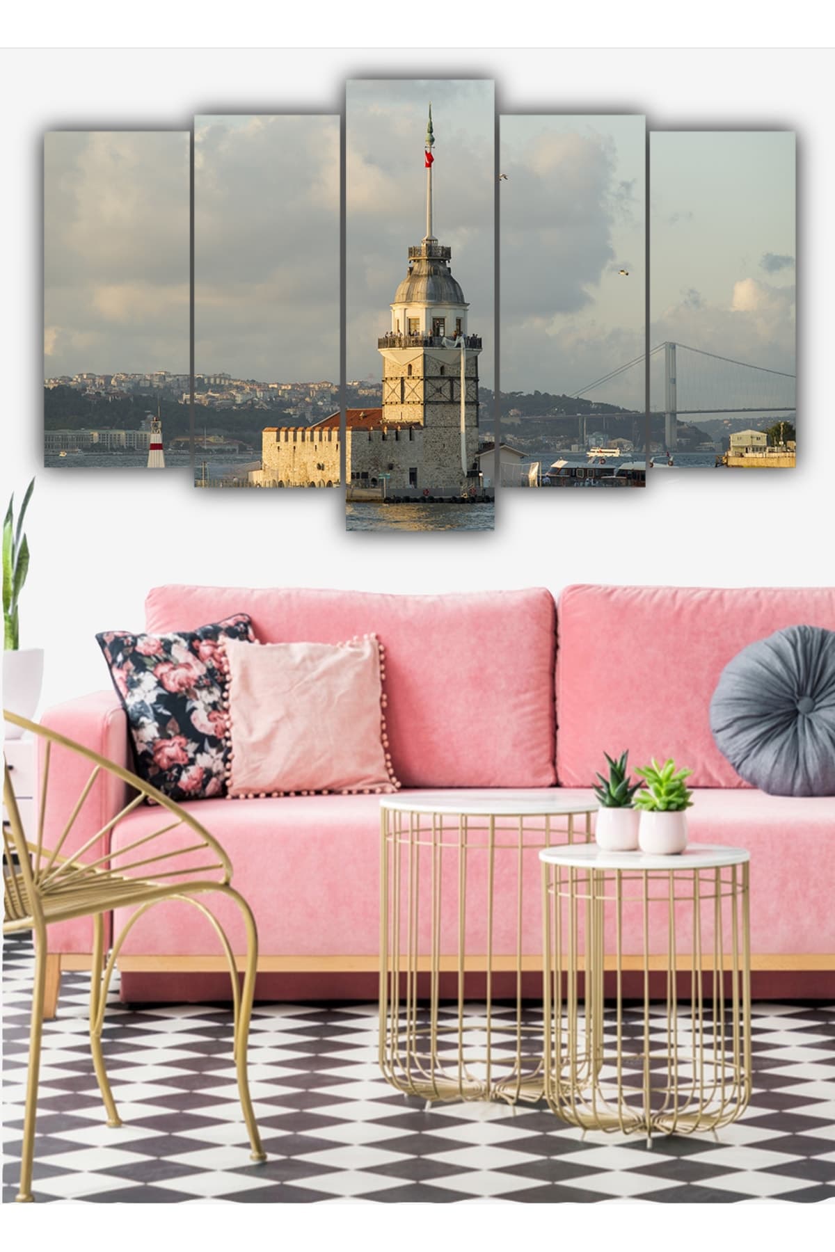 Bilge 5 Parçalı Istanbul Kız Kulesi Mdf Tablo - B5mdf-0008